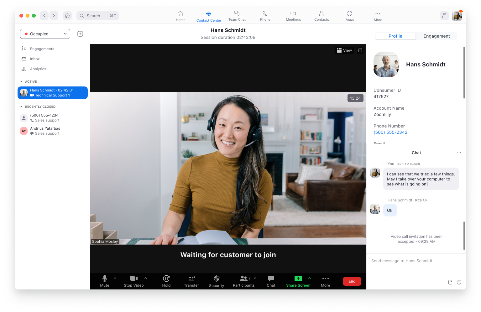 screenshot of Zoom Contact Center